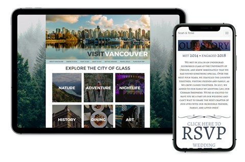 Screenshots of examples websites built with our software